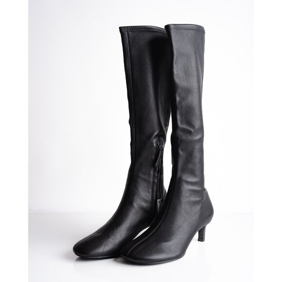 Massimo Dutti Womens Leather Boots Below Knee Black US 6.5 EU 37 NIB 1020/450 - Picture 1 of 9